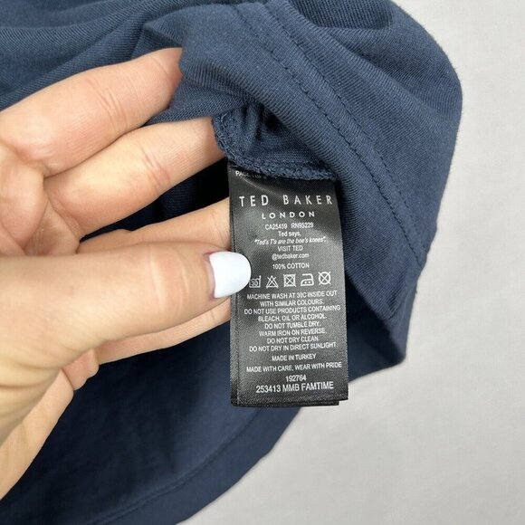 Ted Baker Mens T-Shirt 3 Blue Famtime Multi Pocket Crewneck Basic Travel Lounge - Picture 6 of 10